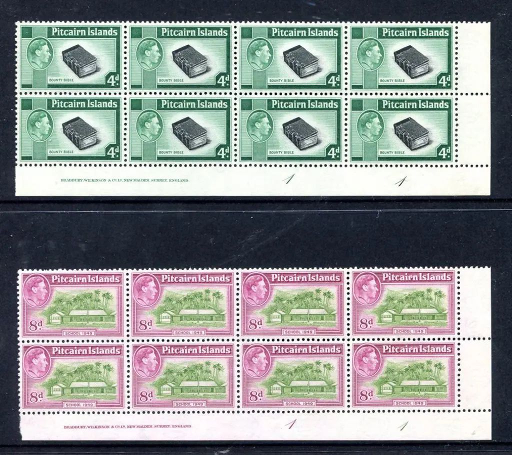 Pitcairn 1951 4d Bible & 8d School in MUH imprint ... Image 1++
