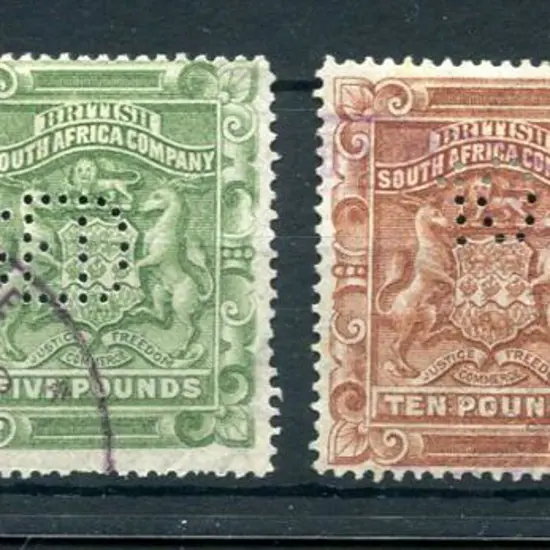 Rhodesia 1892 £2 Arms with neat upright "REVENUE" ...