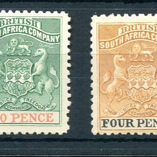 Rhodesia 1895 2d & 4d Arms on thick paper, perf ...