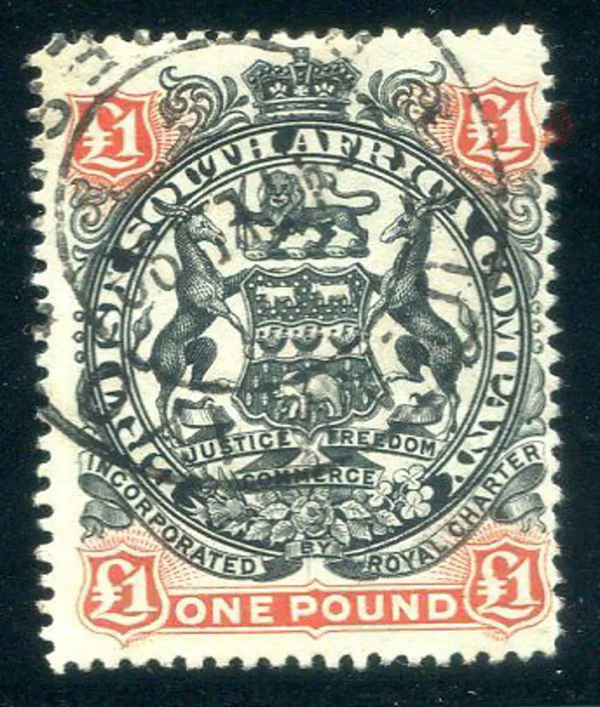Rhodesia 1897 £1 black & red brown on green. Fine ... Image 1++