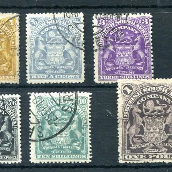 Rhodesia 1898/1908 1/- in 2 shades, 2/6d, 3/- deep ...