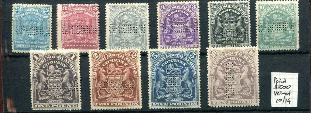 Rhodesia 1898/1908 Arms set of 10 to £10 perfined ... Image 1++