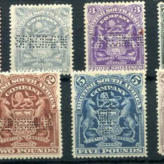 Rhodesia 1898/1908 Arms set of 10 to £10 perfined ...