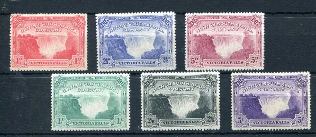 Rhodesia 1905 Victoria Falls set of 6. MLH, 5/- ... Image 1++