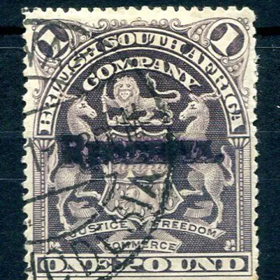 Rhodesia 1909 £1 ovptd "RHODESIA" in violet ...