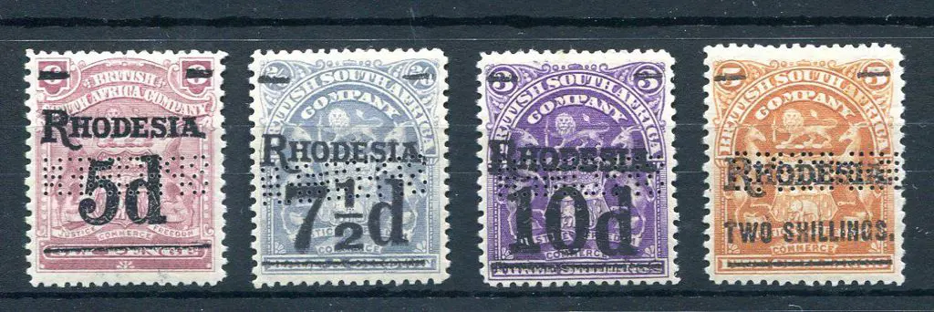 Rhodesia 1909 5d to "TWO SHILLINGS" surcharges ... Image 1++