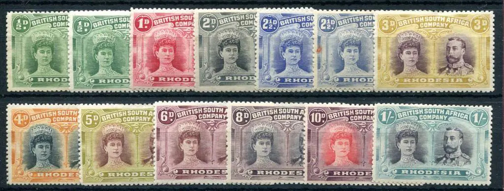 Rhodesia 1910/13 ½d in 2 shades, 1d, 2d (heavy ... Image 1++