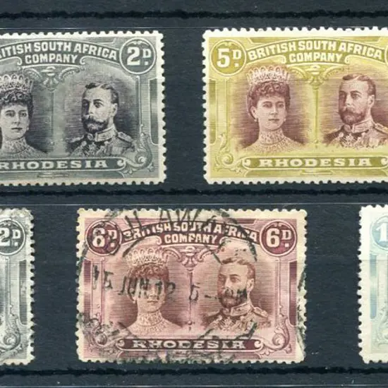 Rhodesia 1910/13 2d, 5d, 2d (perf 15), 6d & 1/- ...