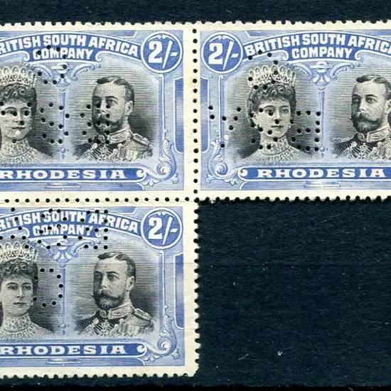 Rhodesia 1910/13 2/- black & ultramarine block of ...