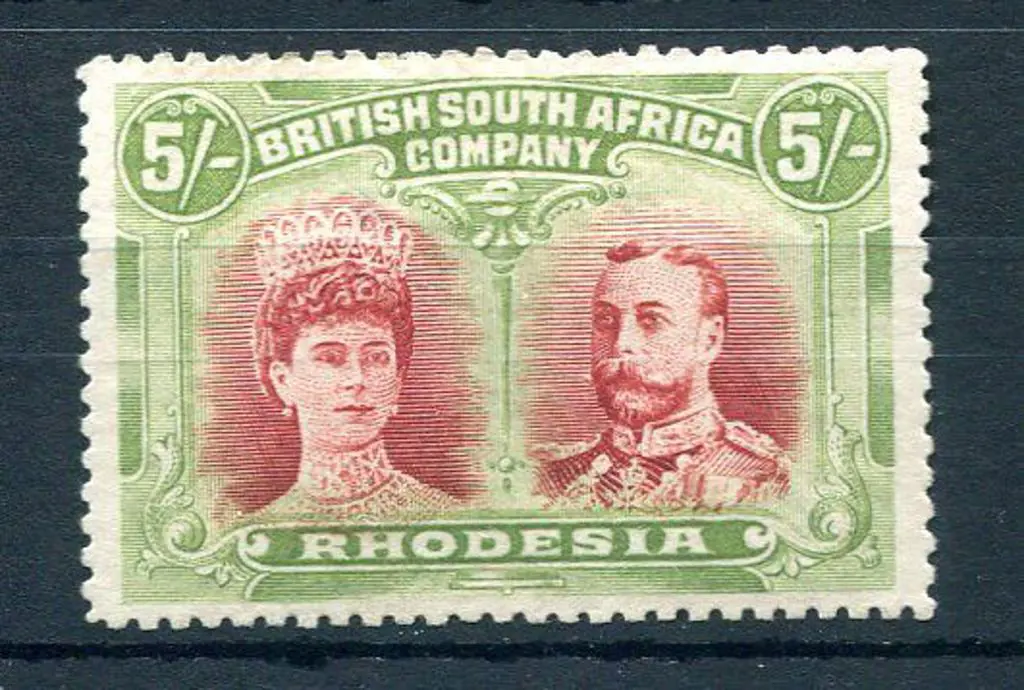 Rhodesia 1910/13 5/- crimson & yellow-green. MLH ... Image 1++