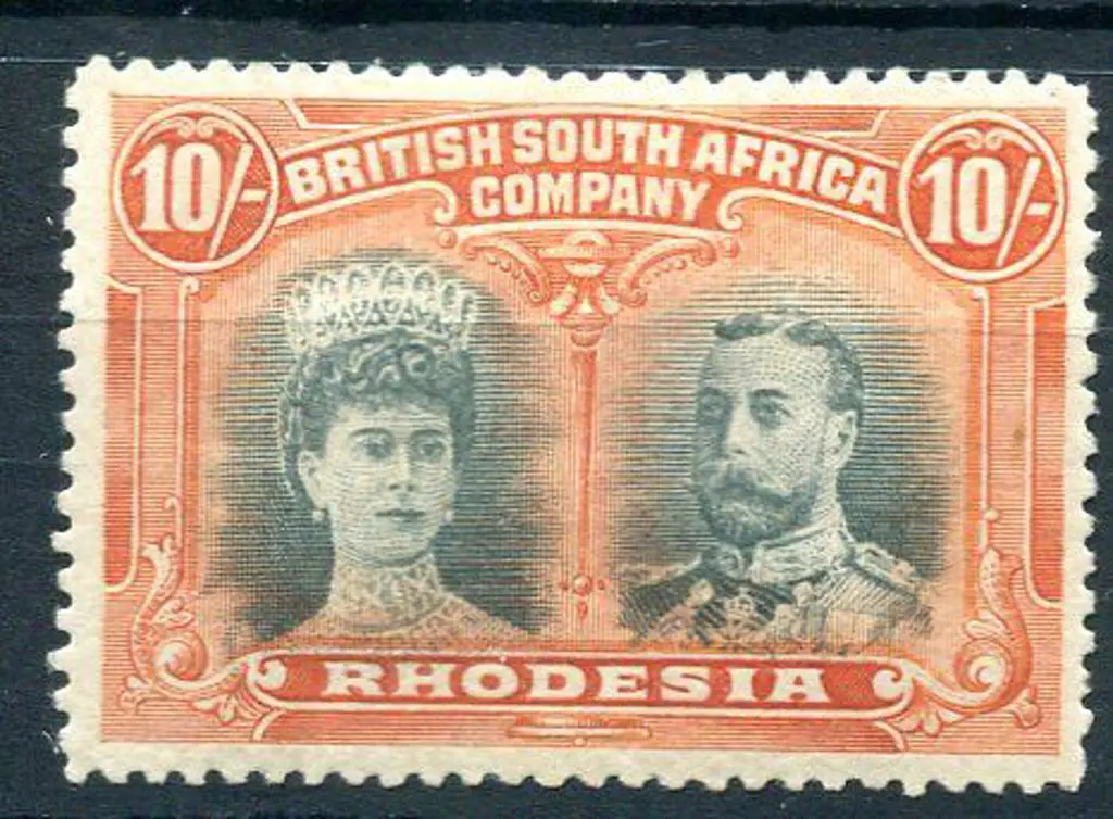 Rhodesia 1910/13 10/- blue-green & orange. MLH ... Image 1++