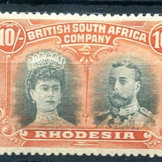 Rhodesia 1910/13 10/- blue-green & orange. MLH ...