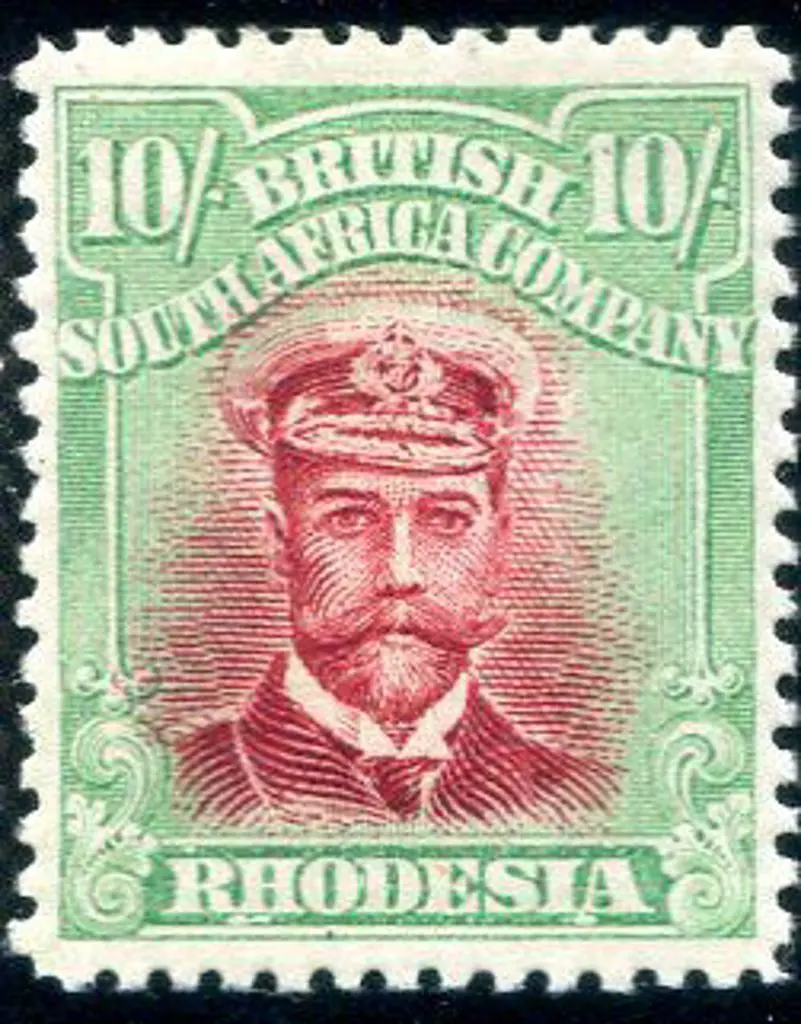 Rhodesia 1913/19 10/- carmine lake & intense ... Image 1++