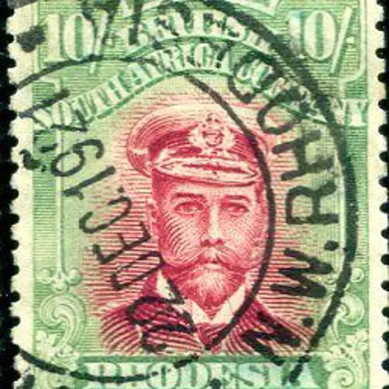 Rhodesia 1913/19 10/- carmine lake & yellow green, ...