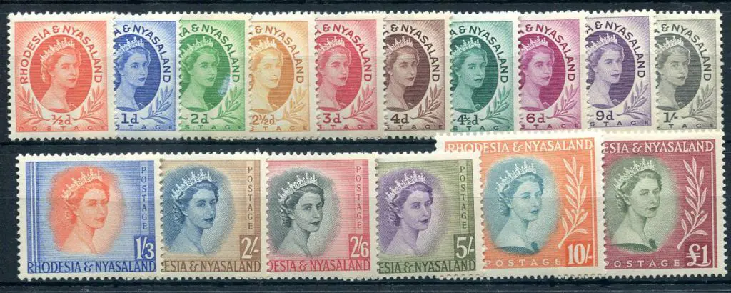 Rhodesia & Nyasaland 1954 QEII Defins set of 16 to ... Image 1++