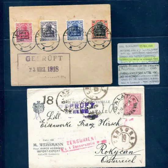 Romania 1918 (15th Jun) Galait-Austria commercial ...