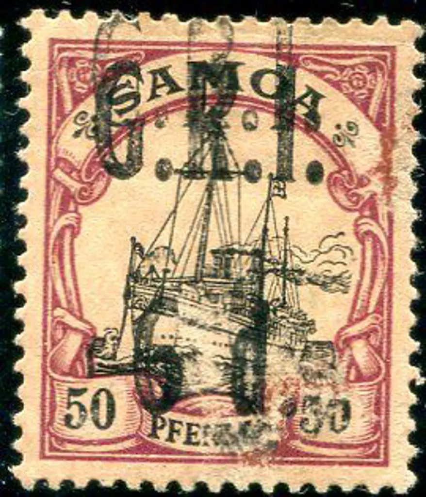 Samoa 1914 6d on 50pf black & purple on buff with ... Image 1++
