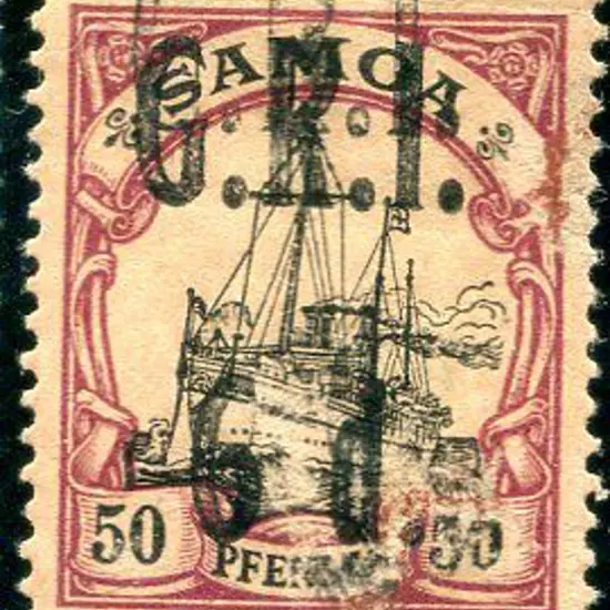 Samoa 1914 6d on 50pf black & purple on buff with ...