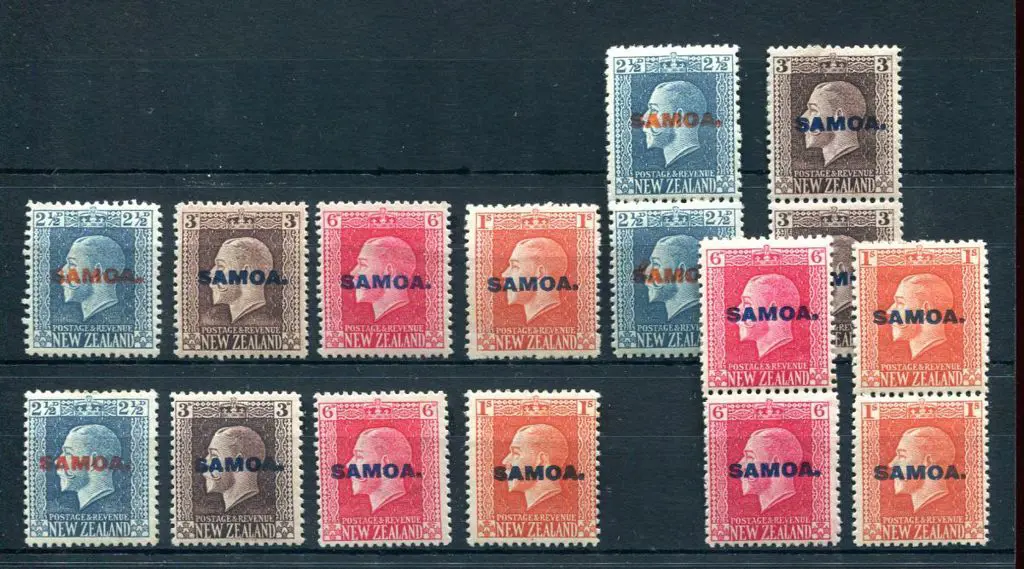 Samoa 1916 2½d, 3d, 6d & 1/- KGV recess in both ... Image 1++