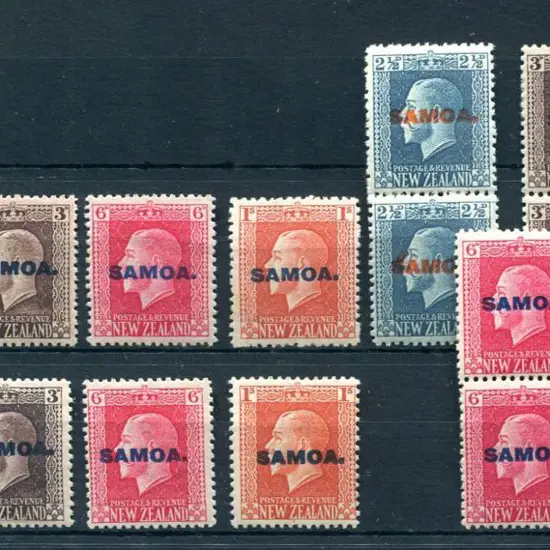 Samoa 1916 2½d, 3d, 6d & 1/- KGV recess in both ...