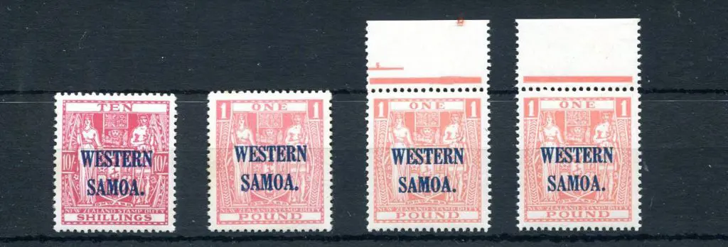 Samoa 1945/53 10/- & £1 Postal fiscals ovptd ... Image 1++
