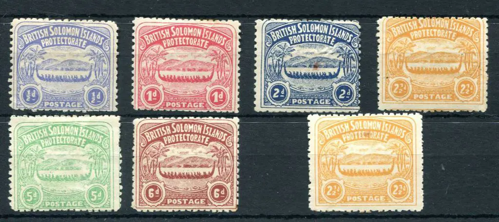 Solomon Islands 1907 Large Canoes set to 6d. MLH ... Image 1++
