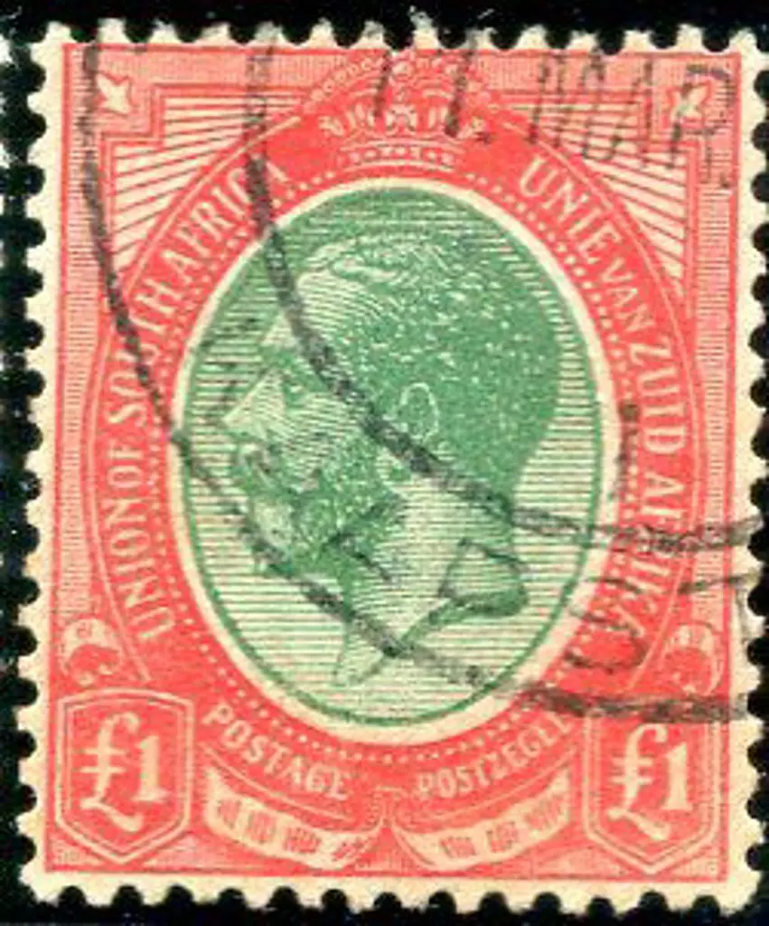 South Africa 1913 £1 green & red KGV. Fine used ... Image 1++
