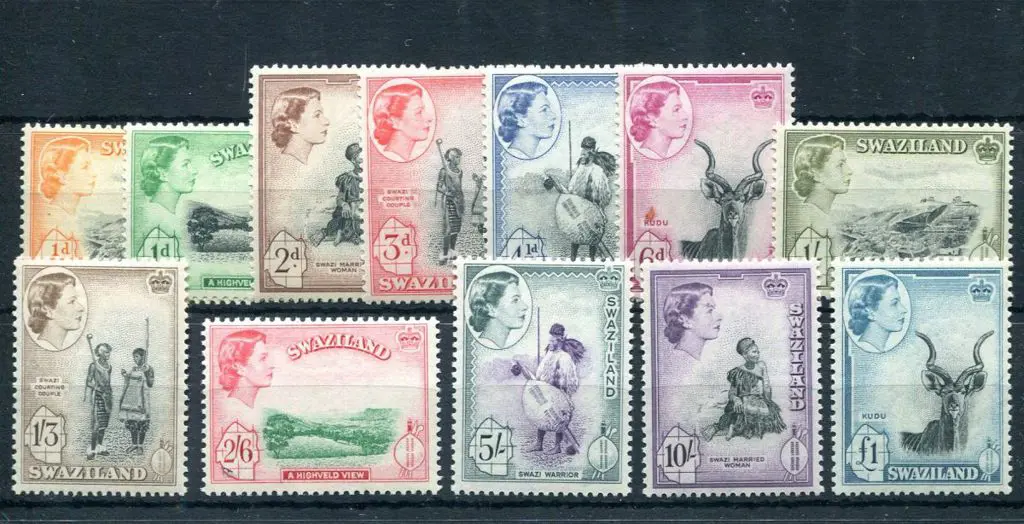 Swaziland 1956 QEII Pictorials set of 12 to £1. ... Image 1++