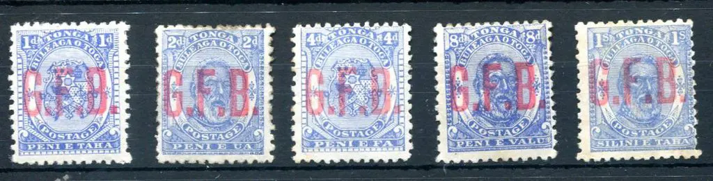 Tonga 1893 "GFB" as above, 8d with small tone ... Image 1++