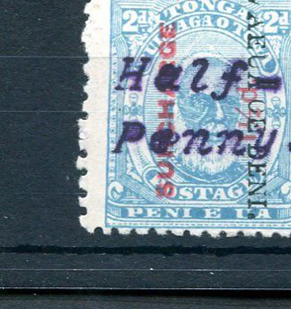 Tonga 1896 "Half-Penny" surcharge, perf. 12 x 11 ... Image 1++