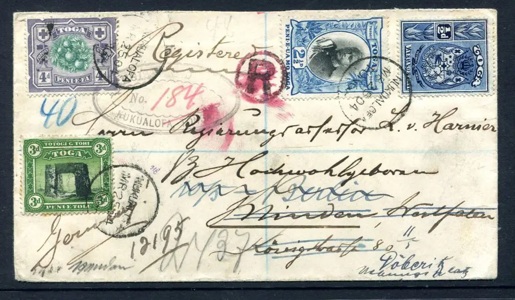 Tonga 1904 (26th March) Registered letter to ... Image 1++