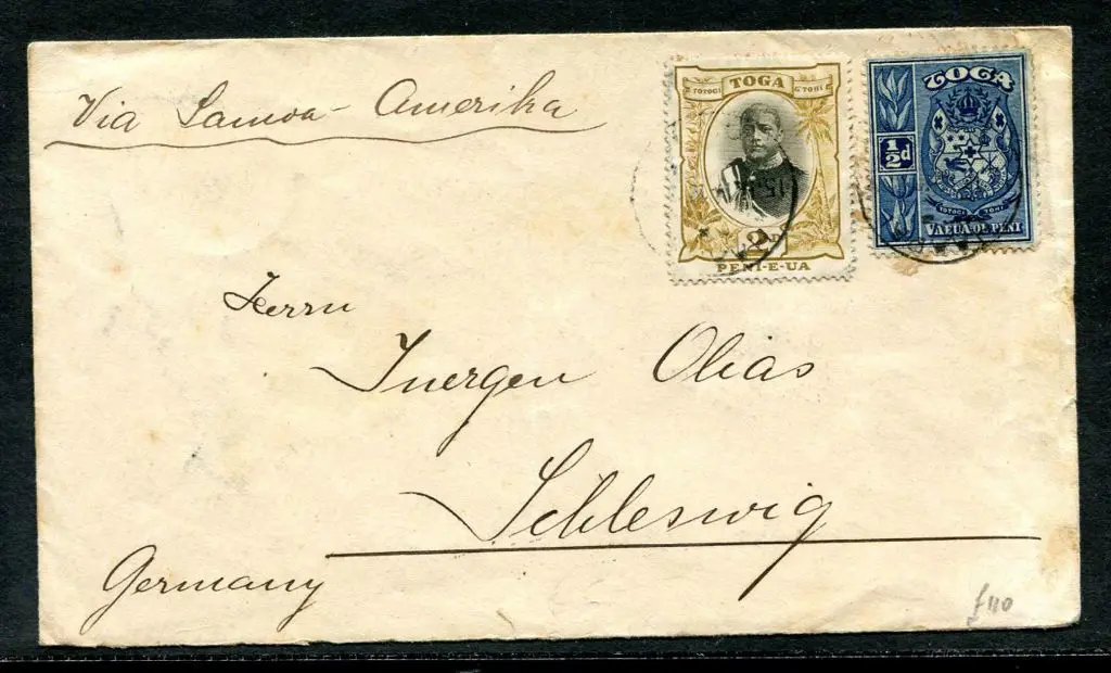 Tonga 1914 (15th Jan) Vavau to Schleswig cover ... Image 1++
