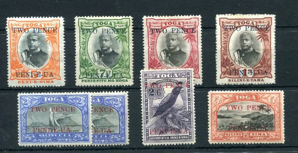 Tonga 1923/24 "TWO PENCE" surcharges as above. ... Image 1++