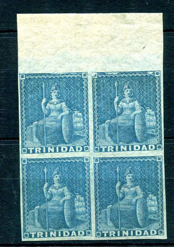 Trinidad 1851/55 1d deep blue in top imperf ... Image 1++