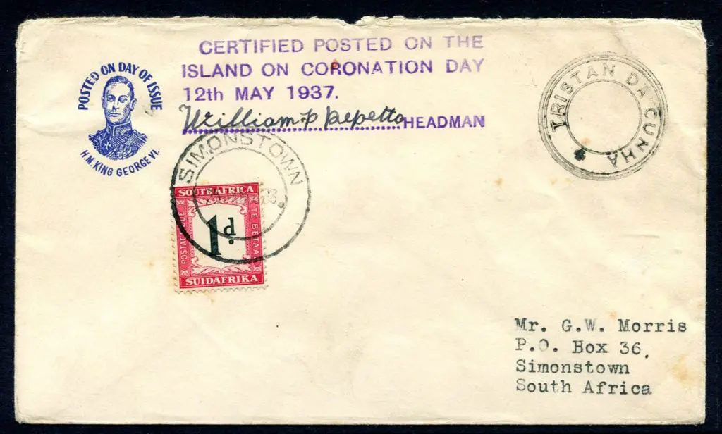 Tristan da Cunha 1937 (12th May) Type VII cachet ... Image 1++