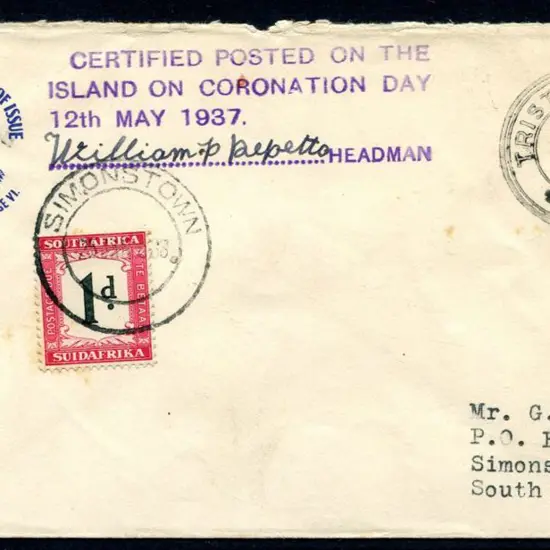 Tristan da Cunha 1937 (12th May) Type VII cachet ...