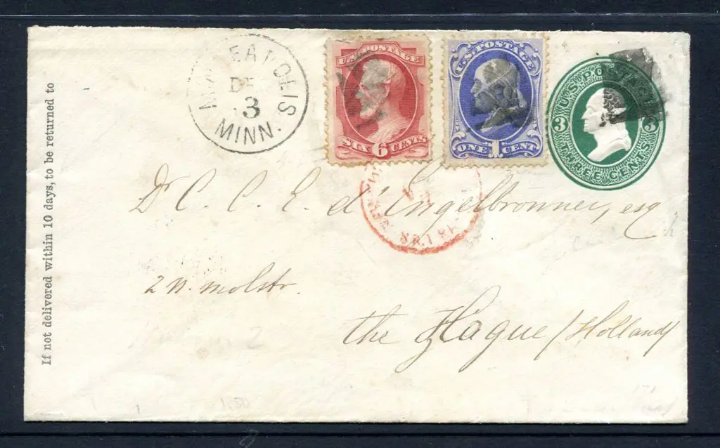 USA 1870 (3rd Dec) 3¢ Washington PSE uprated with ... Image 1++