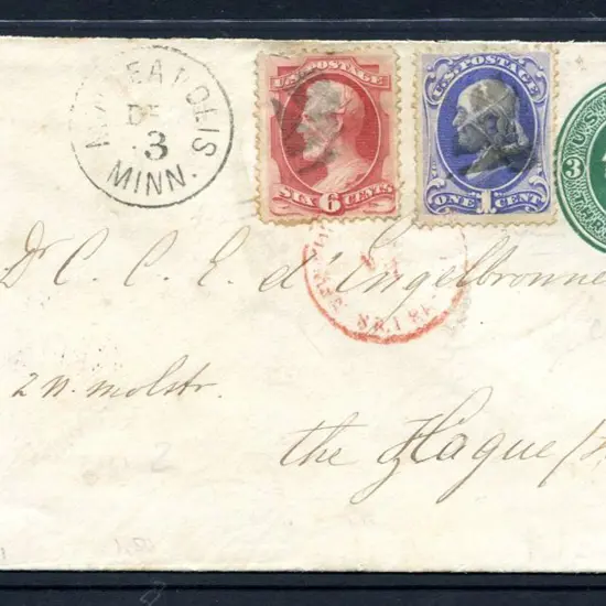 USA 1870 (3rd Dec) 3¢ Washington PSE uprated with ...
