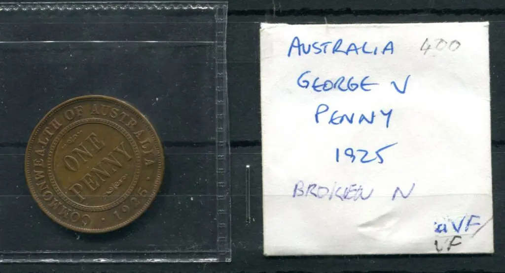 1925 Penny with "broken N" variety. aVF Retails ... Image 1++