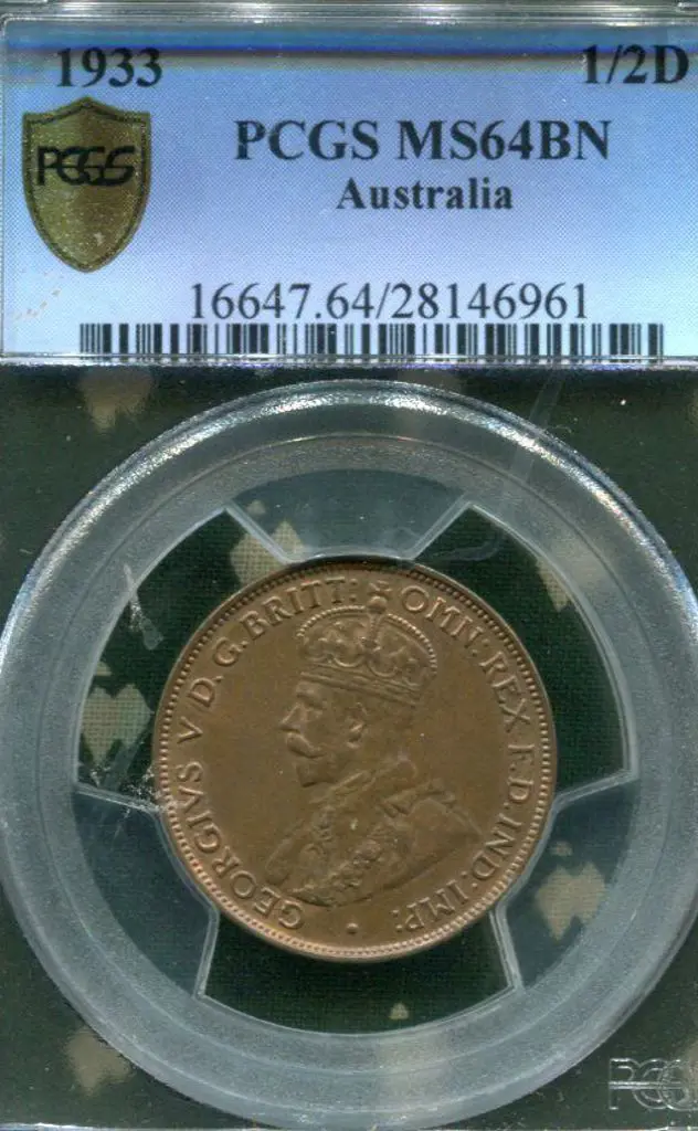 1933 Halfpenny. PCGS slabbed MS64BN. Image 1++