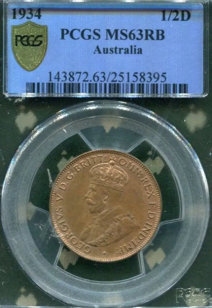 1934 Halfpenny. PCGS slabbed MS63RB. Image 1++