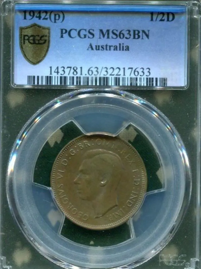 1942 (P) Halfpenny. PCGS slabbed MS63BN. Image 1++