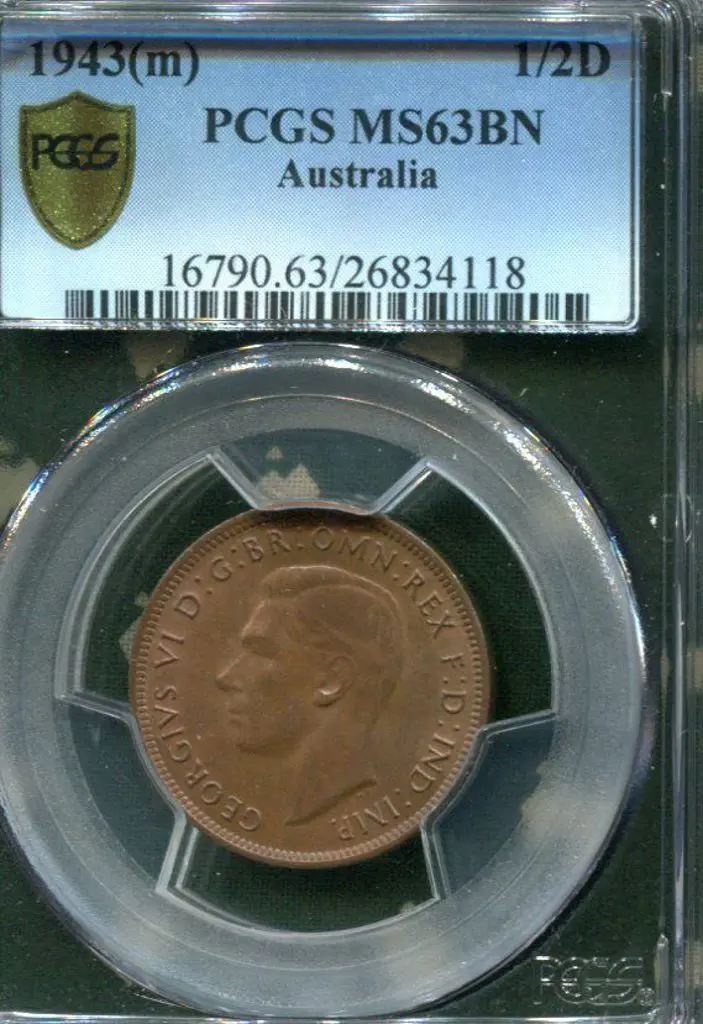 1943 (M) Halfpenny. PCGS slabbed MS63BN. Image 1++