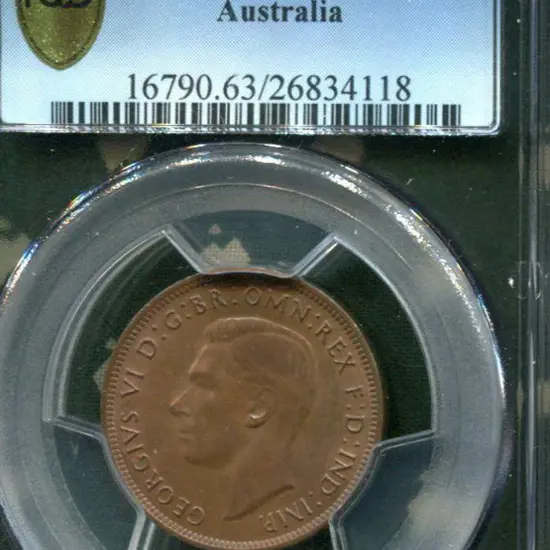 1943 (M) Halfpenny. PCGS slabbed MS63BN.