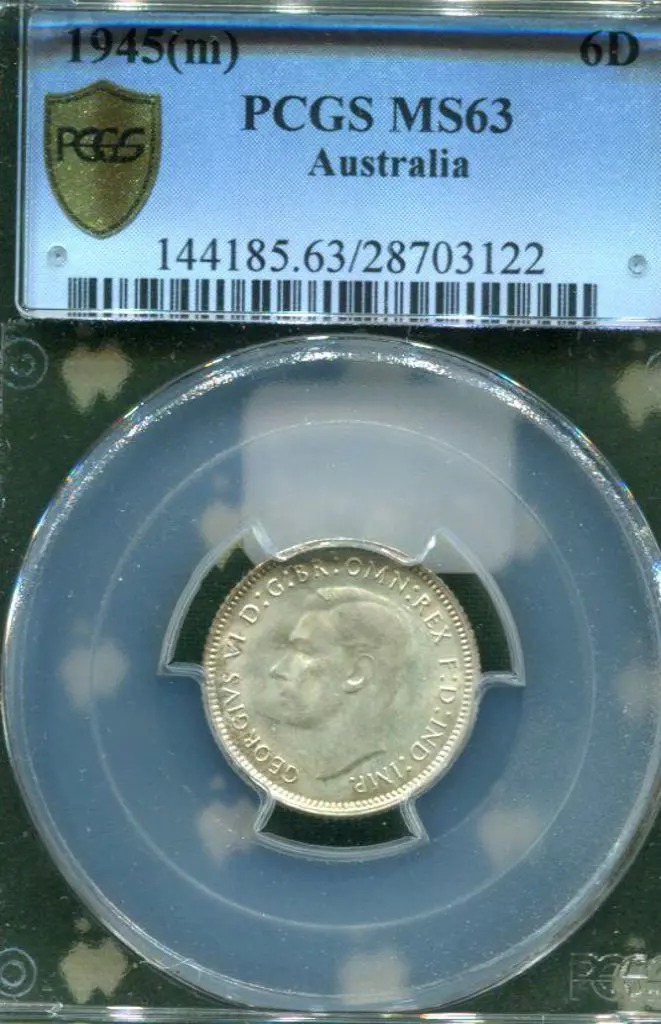1945 (M) Sixpence. PCGS slabbed MS63. Image 1++