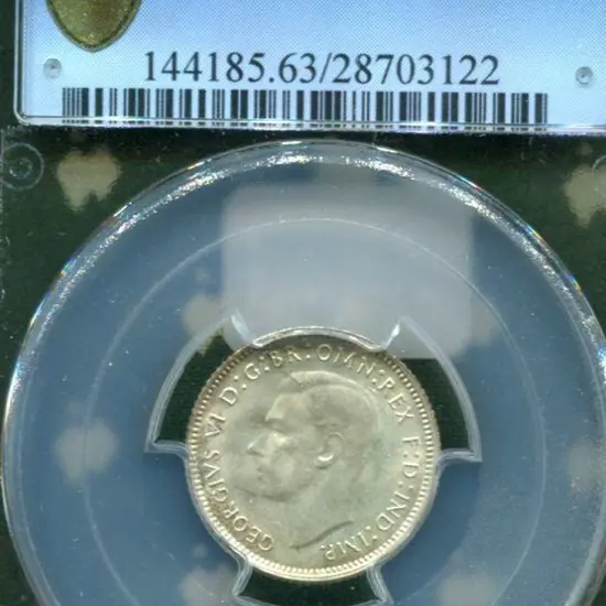 1945 (M) Sixpence. PCGS slabbed MS63.
