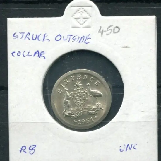 1951 Sixpence "struck outside collar". Fine Unc