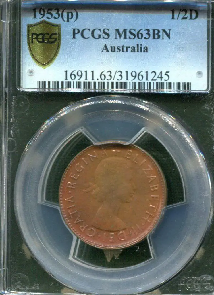 1953 (P) Halfpenny. PCGS slabbed MS63BN. Image 1++