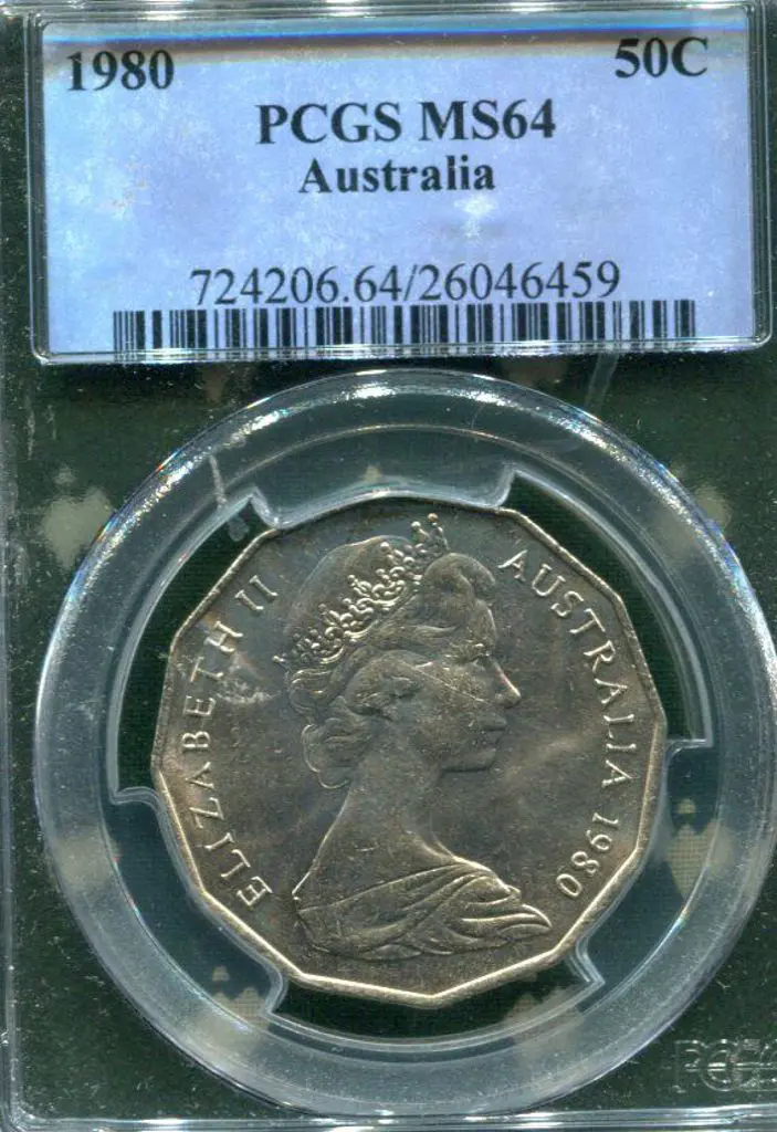 1980 50c Coat of Arms with "Double Bar" variety. ... Image 1++