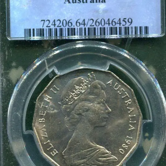1980 50c Coat of Arms with "Double Bar" variety. ...